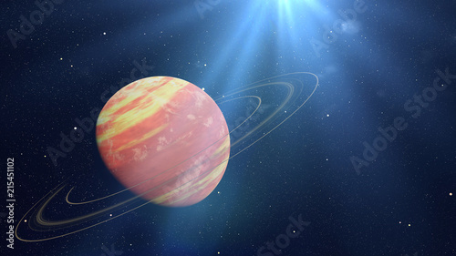 Fototapeta Naklejka Na Ścianę i Meble -  exo planet, exo gas giant with ring system in an alien star system