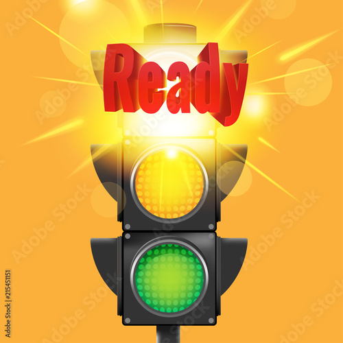 Ready Red Text Traffic Light Vector