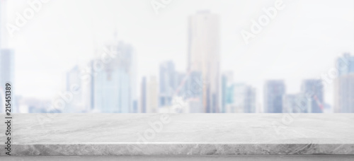 Empty white Stone table top and blur glass window wall building banner background with vintage filter - can used for display or montage your products.