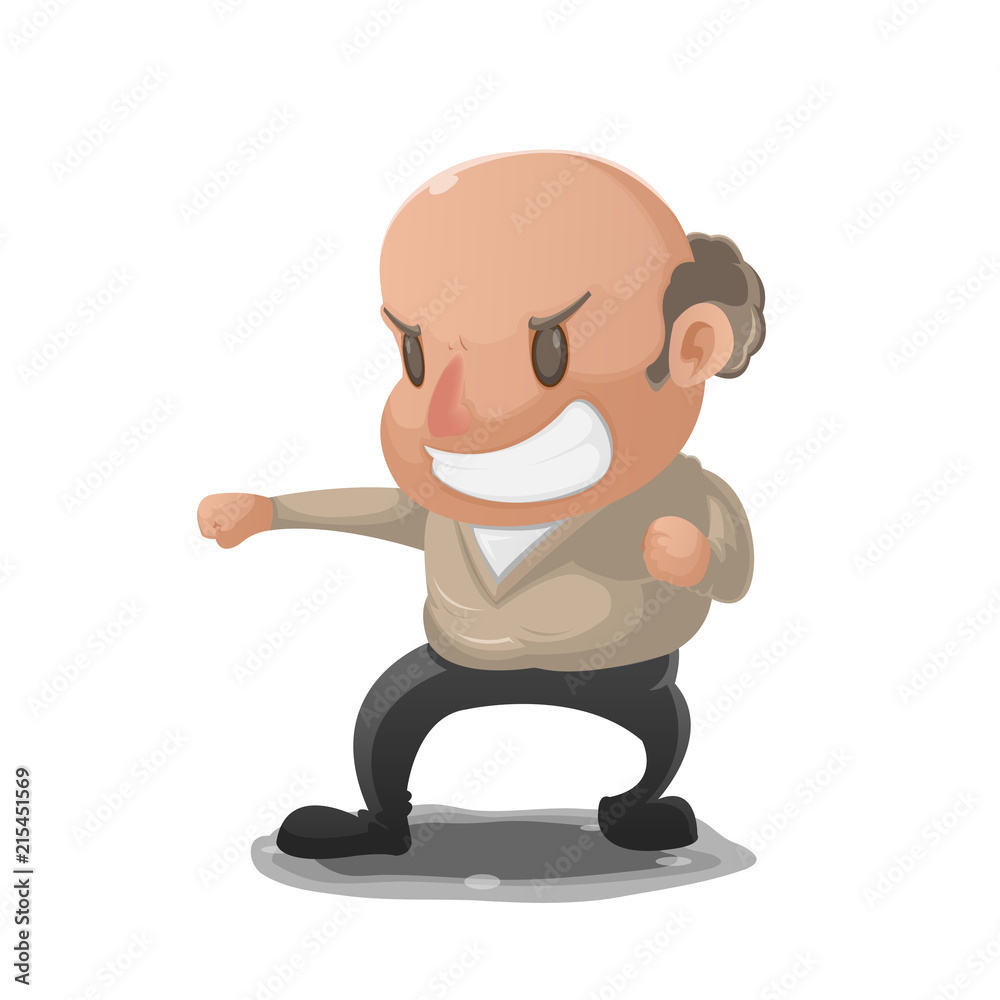 Old Man Anger Fight Pose Vector
