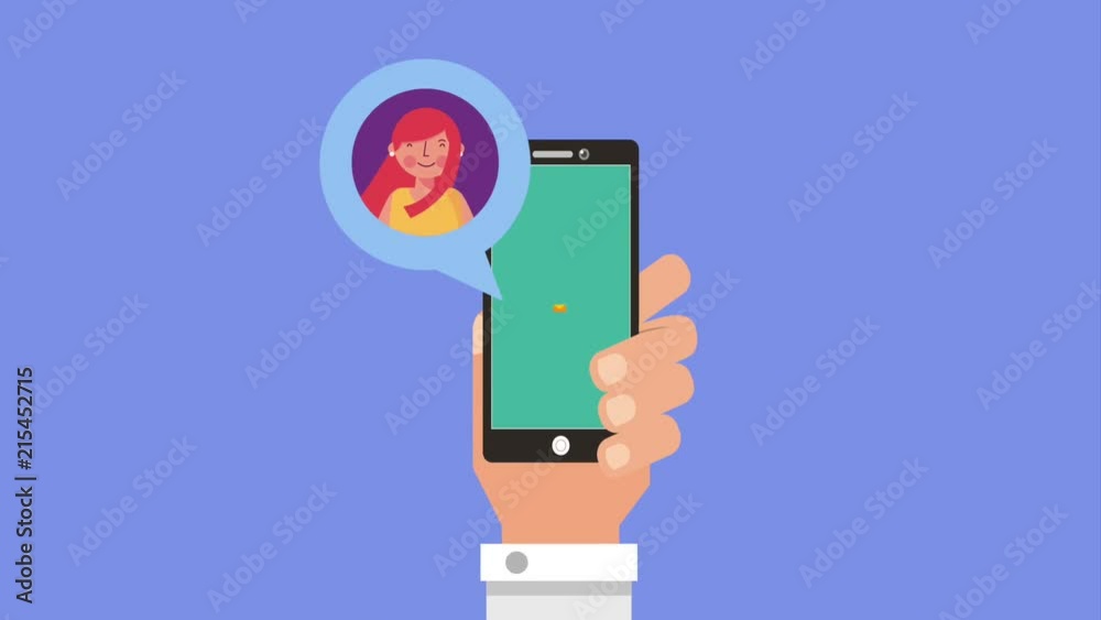 hand holds smartphone with people and email animation