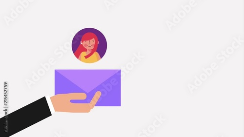 hand holding envelope people contacts message animation