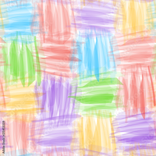 Seamless checkered pattern with grunge striped cartoon watercolor rainbow elements