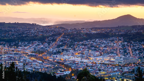 Beautiful cityscape after sunset. Nightlight. Dunedin, New Zealand. photo