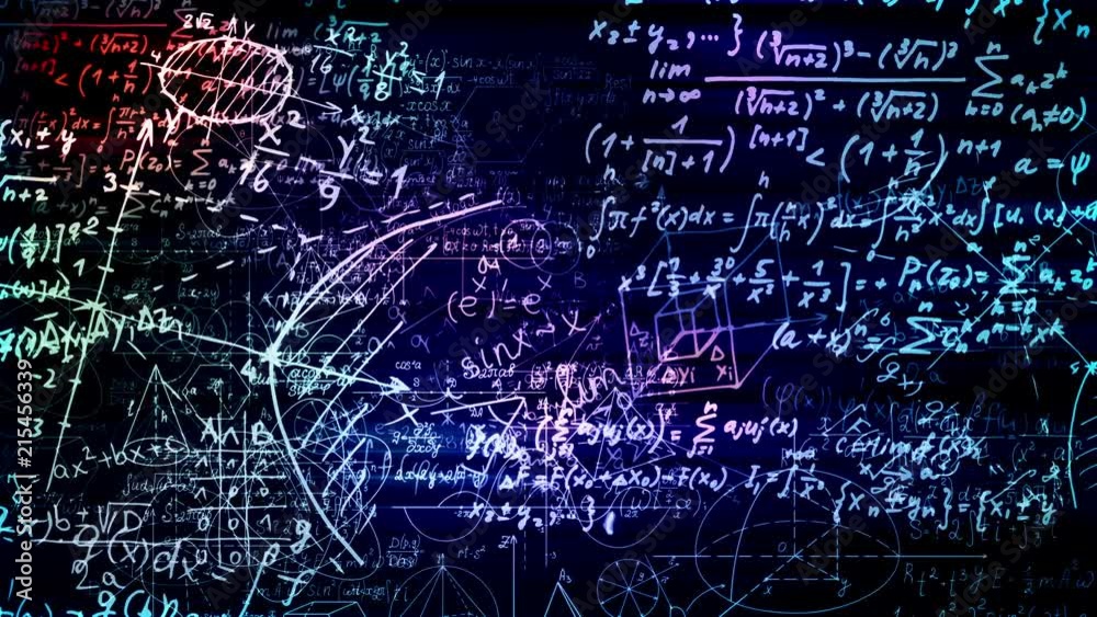 Blocks of abstract mathematical formulas are written and moved in the virtual space. The camera flies through the mathematical formulas. looped