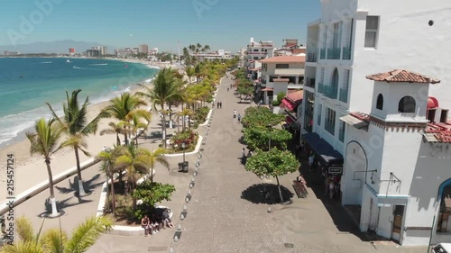 Flying over Puerto Vallarta seaside promenade, a 12 mile long walking esplanade in Puerto Vallarta, Mexico. photo