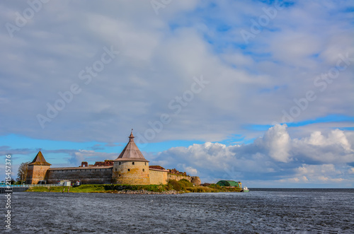 Fototapeta Naklejka Na Ścianę i Meble -  Preserved buildings of the ancient fortress on the island of Nut at the mouth of the Neva river.