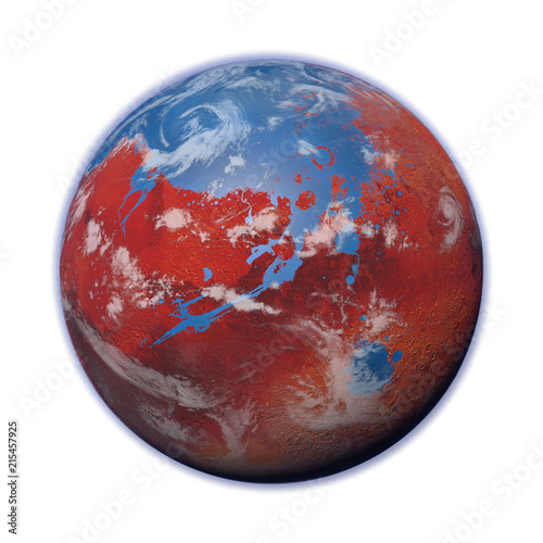 Fototapeta Naklejka Na Ścianę i Meble -  early Mars with oceans and clouds, surface water on the red planet 