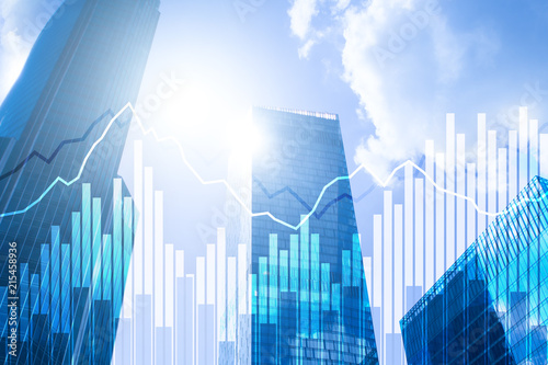 Double exposure Financial graphs and diagrams. Business, economics and investment concept.