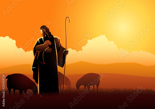 Leinwand Poster Jesus as a shepherd