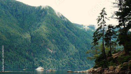 Allouette Lake, vancouver, BC, Canada. Mountains and trees by the lake. photo