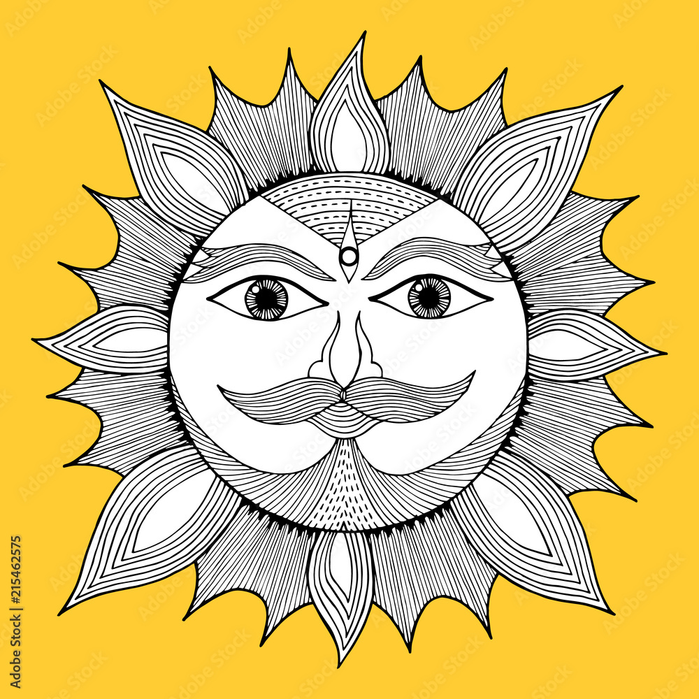 sun power energy human face vector hand drawing illustration design