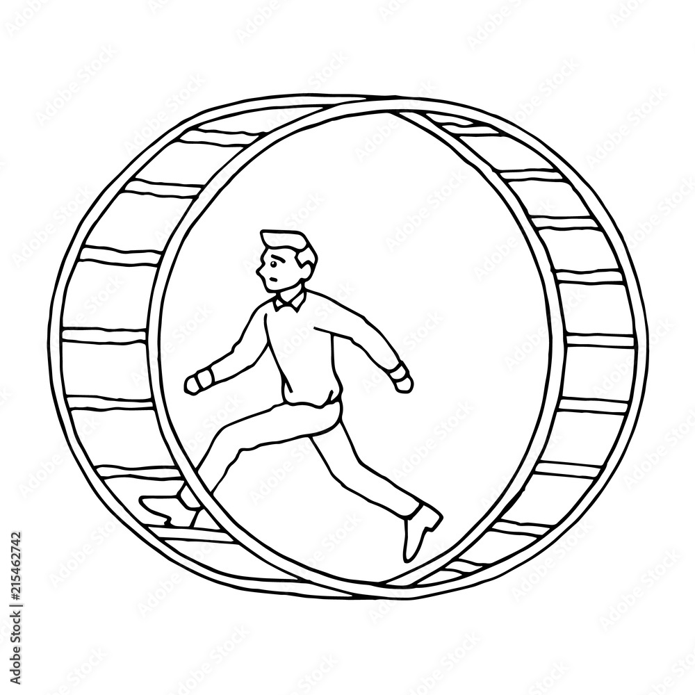 man running in hamster wheel vector hand drawing illustration design  Векторный объект Stock | Adobe Stock