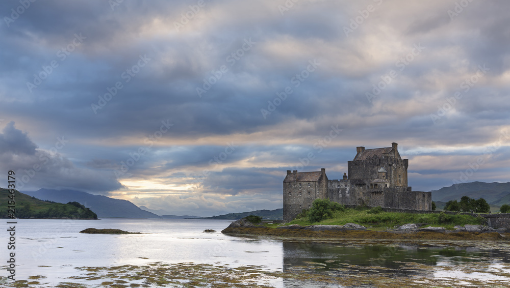Eilean Donan Castle at Dornie on Kyle of Lochalsh in Scotland with clouds