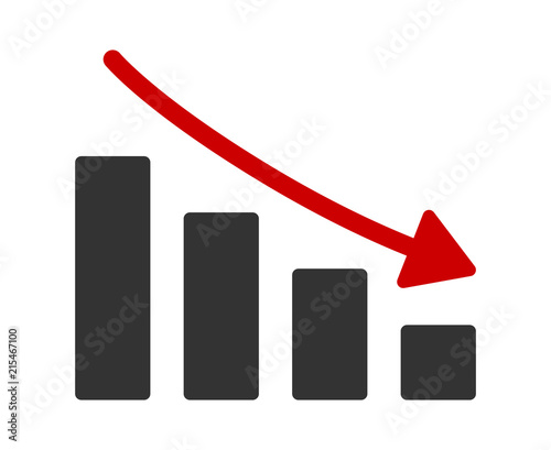 Stock market crash or economic / financial recession with falling bar graph flat color vector icon for finance apps and websites