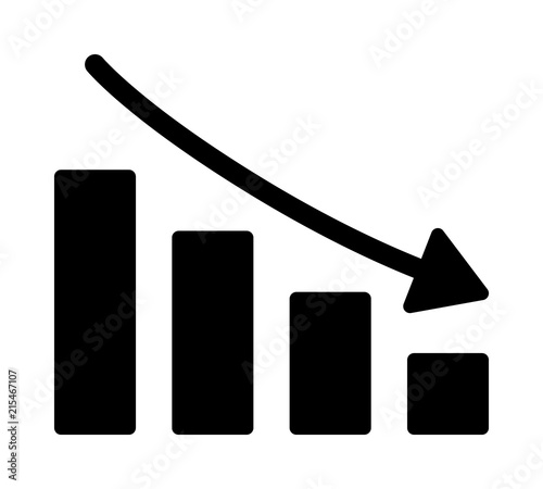 Stock market crash or economic / financial recession with falling bar graph flat vector icon for finance apps and websites