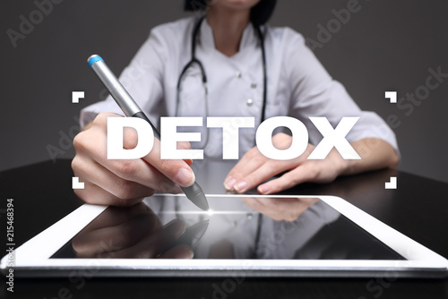 Medical doctor select detox on virtual screen. Health Care concept.