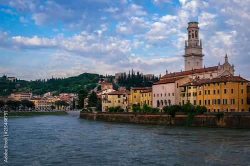 View of the city of Verona from the waterfront. Italy.