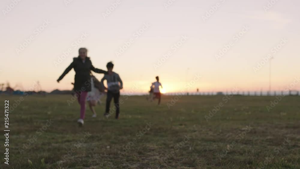 group of happy children portrait running playing cheerful in grass field at sunset enjoying fun games together group of happy children portrait running playing cheerful in grass field at sunset enjoying fun games together