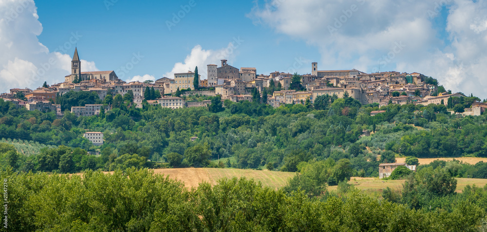 Panoramic view of Todi, in province of Perugia, Umbria, Italy.