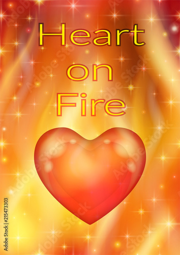 Valentine Holiday Illustration with Big Red Heart, Love Symbol on Fire Background. Eps10, Contains Transparencies. Vector