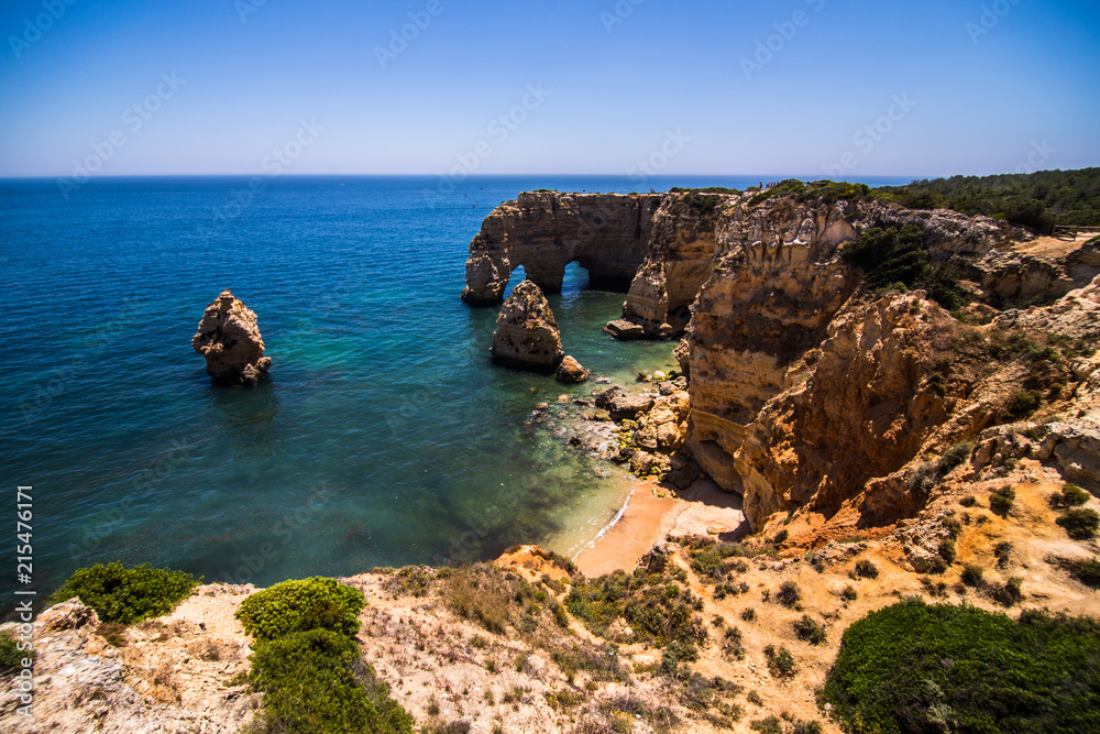 Navy Beach, Praia da Marinha, one of the most famous beaches of Portugal, located on the Atlantic coast in Lagoa Municipality, Algarve.