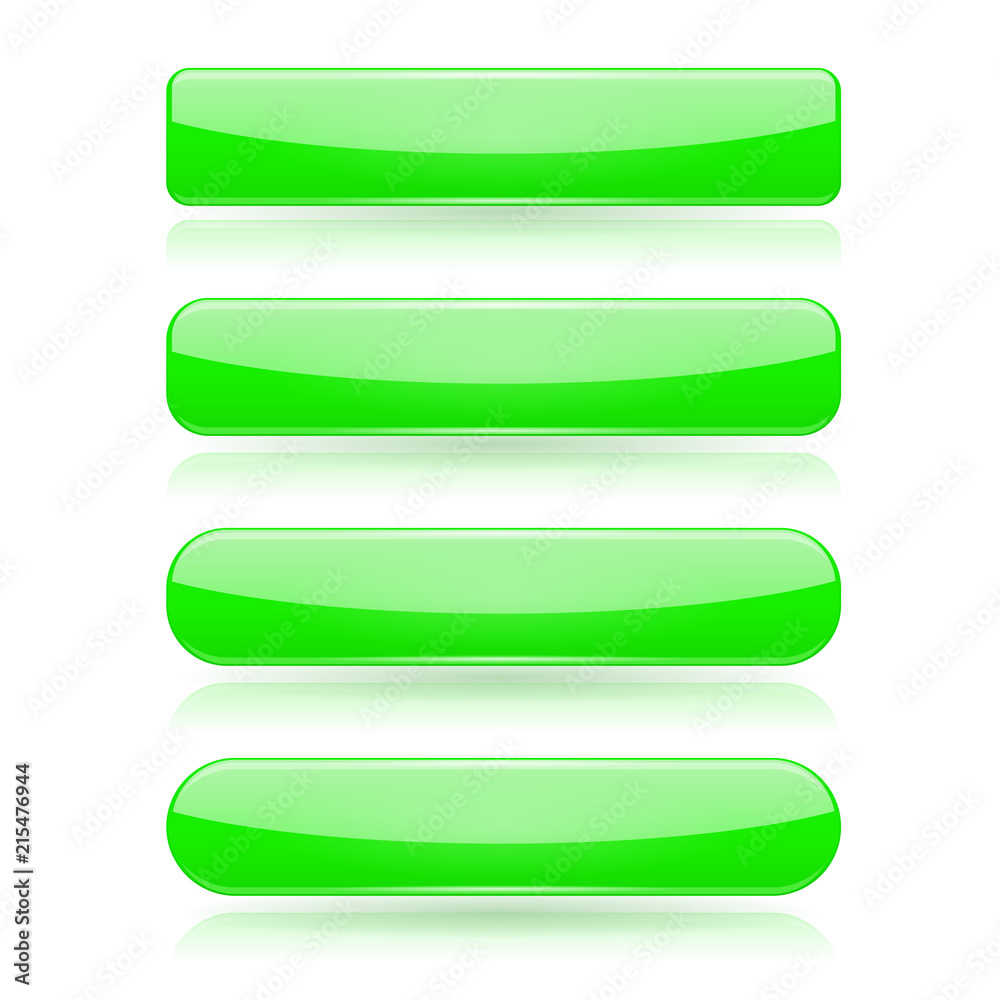 Green menu buttons. Rectangle and oval 3d shiny icons with reflection Green menu buttons. Rectangle and oval 3d shiny icons with reflection