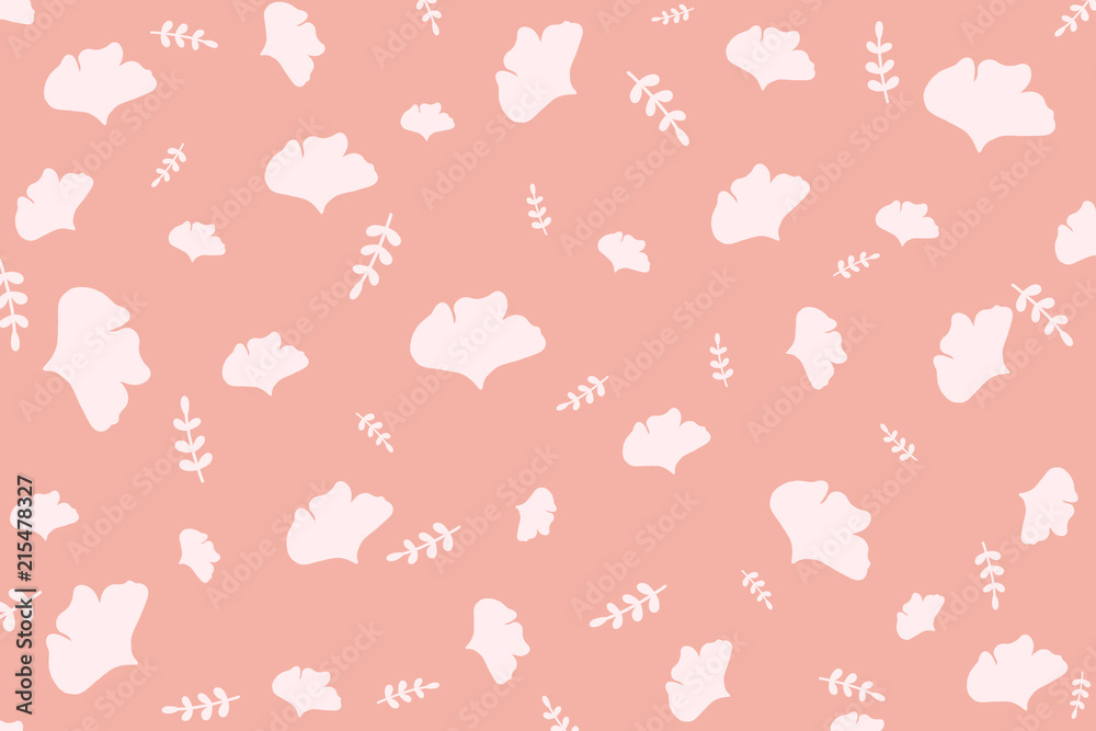 Cute botanics pattern with petal and leaf on pastel pink background in minimal and abstract style look so sweet for wallpaper and all design. Concept about environment and plants.