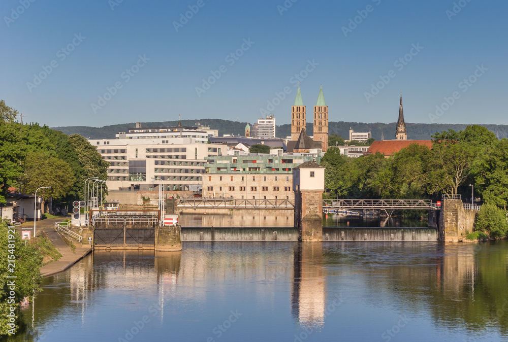 River Fulda and skyline of Kassel, Germany