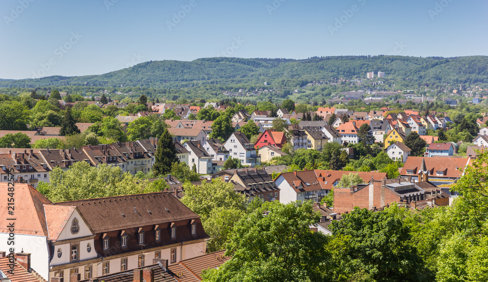 View over Kassel and surrounding hills from the Weinberg park, Germany