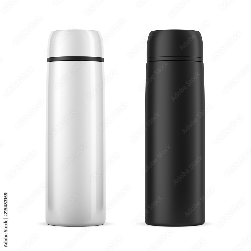 Large white and black travel thermos bottle Mockup isolated on white, 3d  rendering Stock Illustration | Adobe Stock