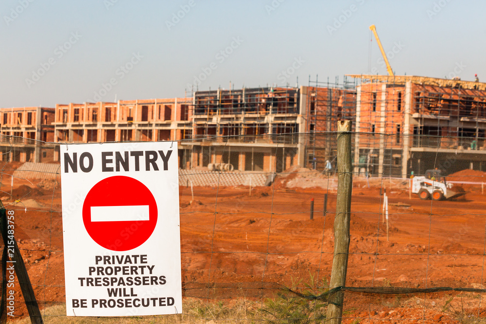 Construction No Entry Sign Fence Building Landscape Stock Photo Adobe