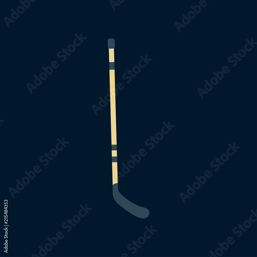 Color vector icon wooden hockey stick. Ice field skates, puck strike. Sport equipment success symbol. Athletic competition activity. Winter outdoor training team game. Retro style illustration element