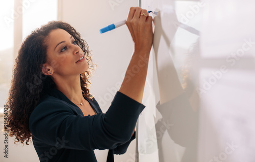 Принти на полотні Woman entrepreneur writing on whiteboard in office