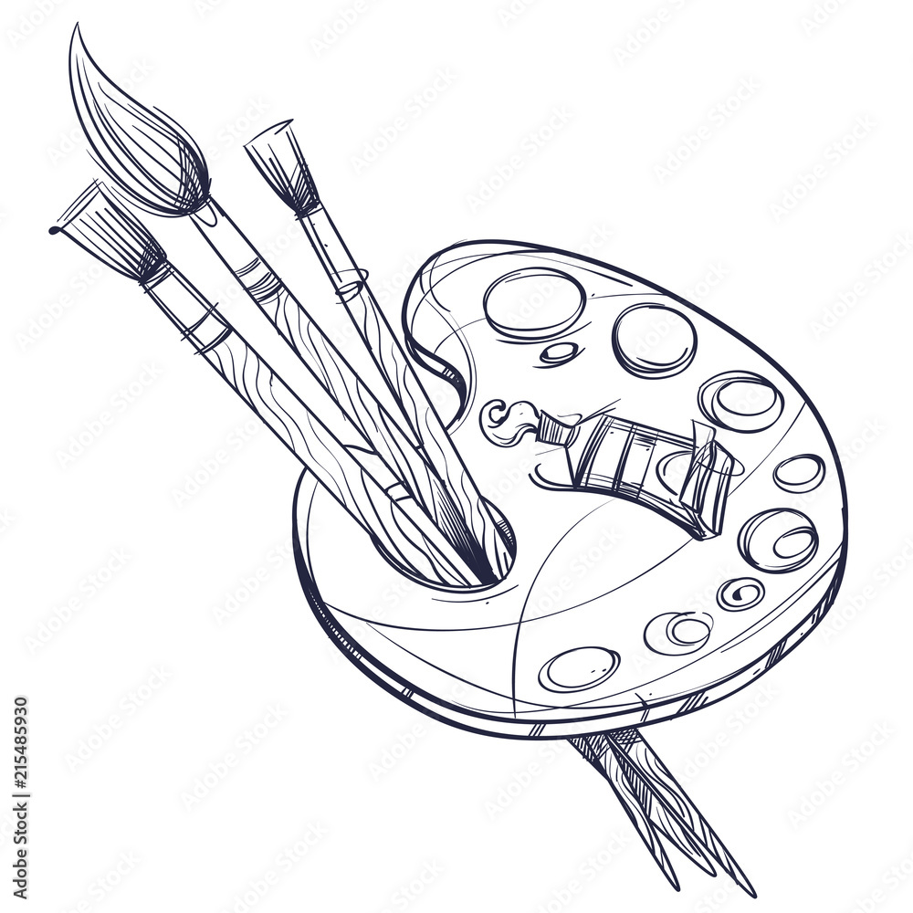 Obraz premium Artist's palette with paints and brushes.