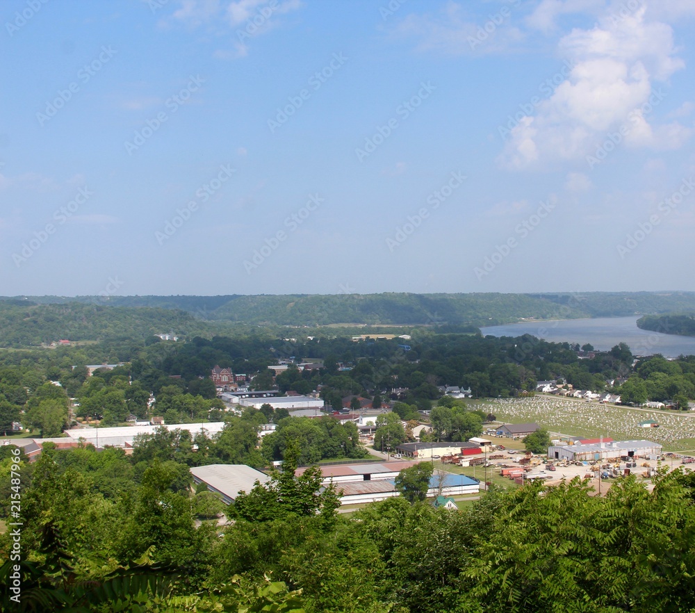 A beautiful view of the town in Kentucky from overlook.