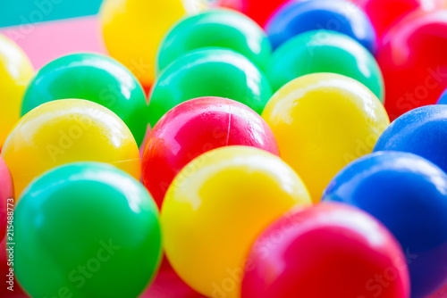 close-up of various colored balls with blurred background