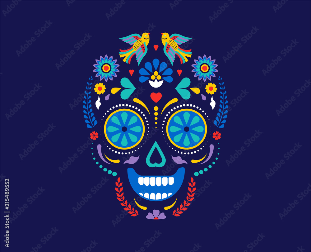 Day of the dead, Dia de los muertos background, banner and greeting card concept with sugar skull. Colorful vector illustration Day of the dead, Dia de los muertos background, banner and greeting card concept with sugar skull. Colorful vector illustration