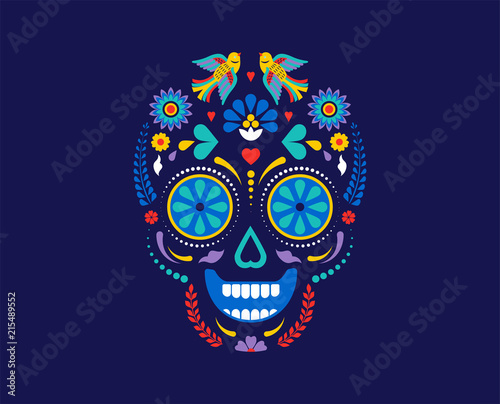 Day of the dead, Dia de los muertos background, banner and greeting card concept with sugar skull. Colorful vector illustration