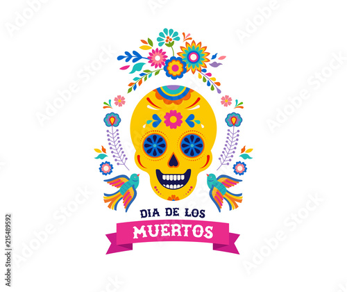 Day of the dead, Dia de los muertos background, banner and greeting card concept with sugar skull. Colorful vector illustration