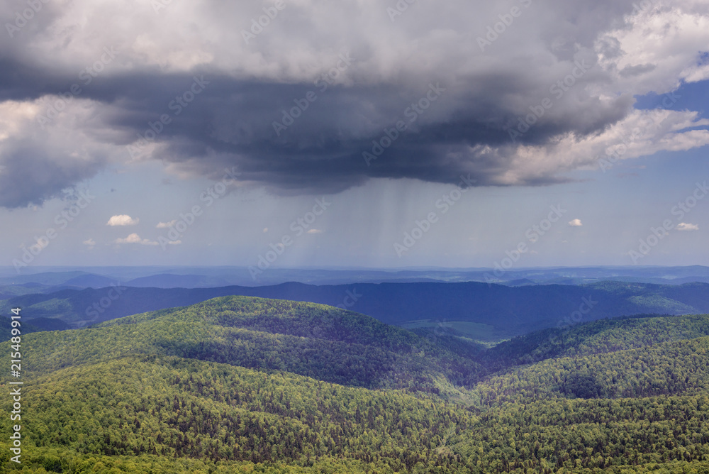 Obraz premium Landscape of Bieszczady National Park in Poland, view from mountain pasture Wetlina
