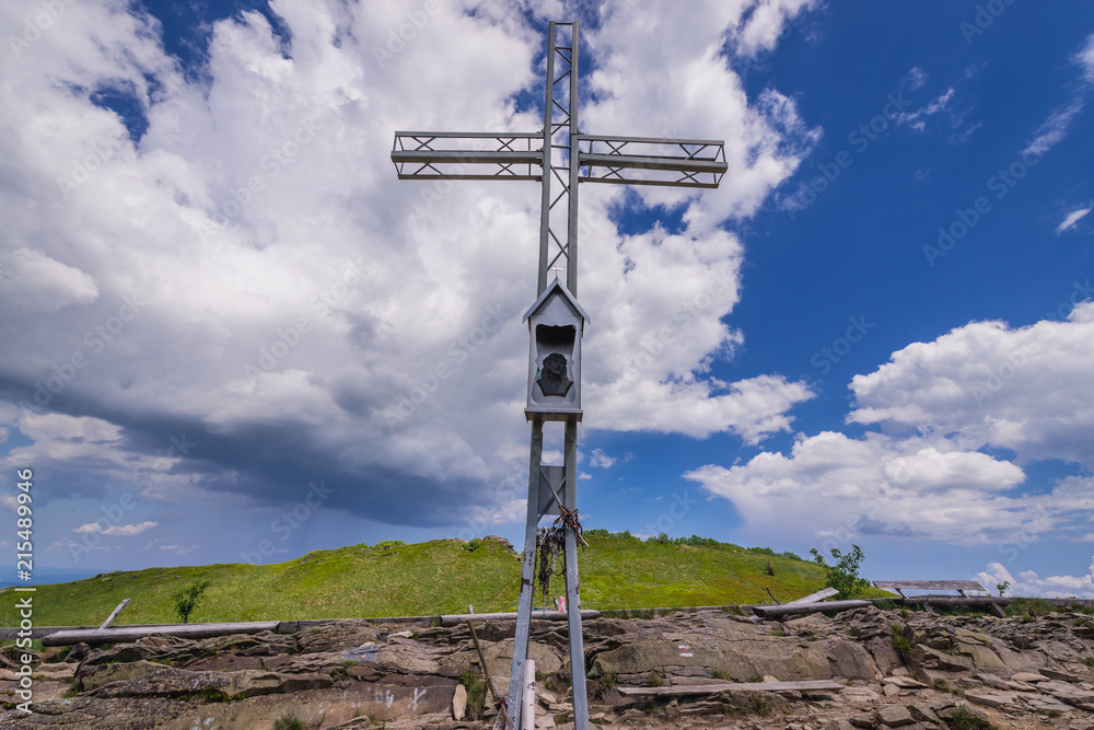 Catholic cross on a Smerek mountain in Bieszczady National Park, Poland