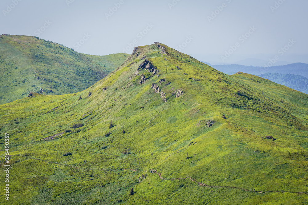 Fototapeta premium Aerial view from peak of Halicz mount in Bieszczady National Park, Subcarpathian Voivodeship of Poland