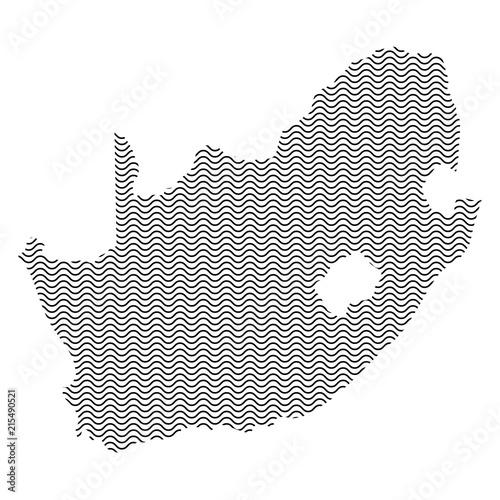 South Africa map country abstract silhouette of wavy black repeating lines. Contour of sinusoid curve. Vector illustration.