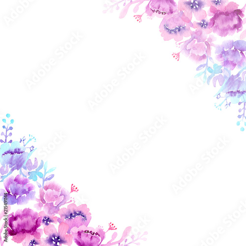 watercolor paintings floral frames violet-blue