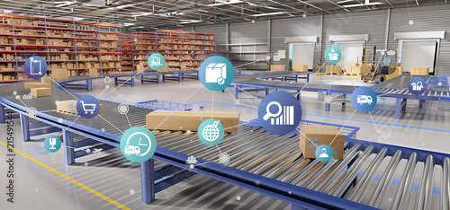 Logistic organisation on a warehouse background 3d rendering photo