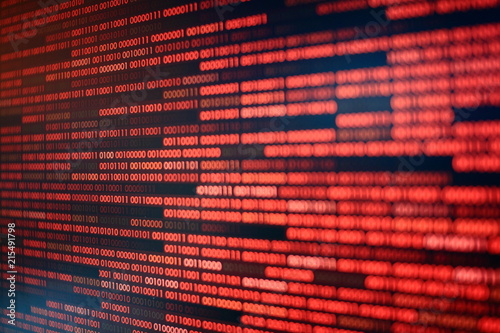 red binary code. computer technology background. red binary code computer language data transfers. unsecured and dangerous big data and ai artificial intelligence cyber network.