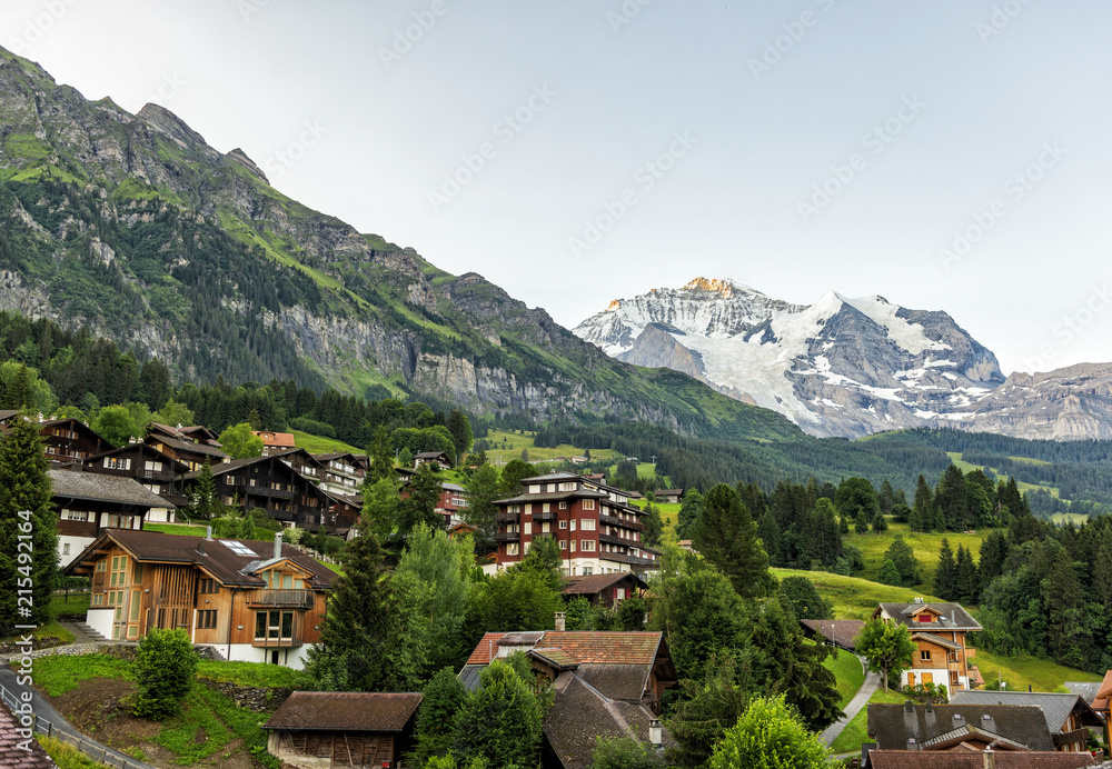Switzerland - Wengen Village with Mountain View of Jungfrau early Morning