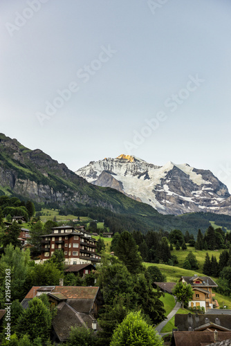 Switzerland - Wengen Village with Mountain View of Jungfrau at Sunrise