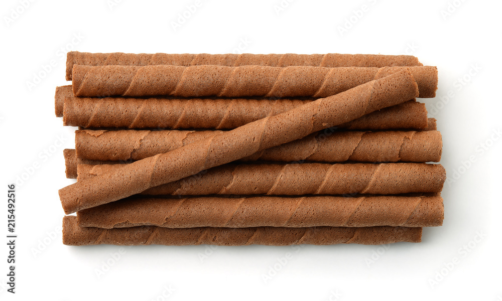 Top view of chocolate wafer rolls